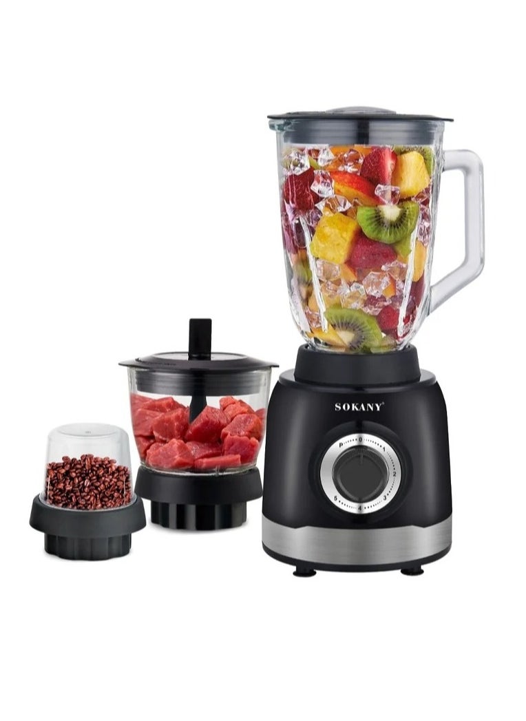 Sokany 3-In-1 Juicer Blender, 1.5 Litre, 1000W Multi-Function High Speed Blender Ice Crusher with Mixer Grinder and Chopper - Black (Model SK-JB-178)