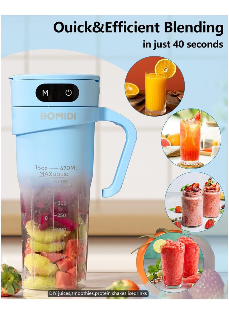 Portable Blender, Smoothie Maker with 6-Leaf Stainless Steel Blade, Cordless TYPE-C Charging and IPX7 Waterproof, BPA Free Juicer Blender for Home & Outdoor (16oz/450mL)