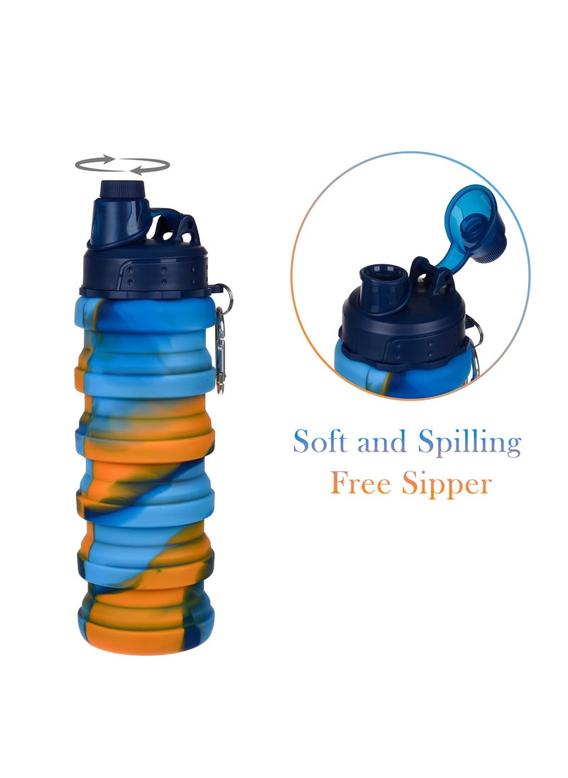 Kuber Industries Water Bottle | Silicone School Water Bottle | Expandable Water Bottle | Folding Water Bottle | Gym Water Bottle | Sports Water Bottle | 500 ML | Blue
