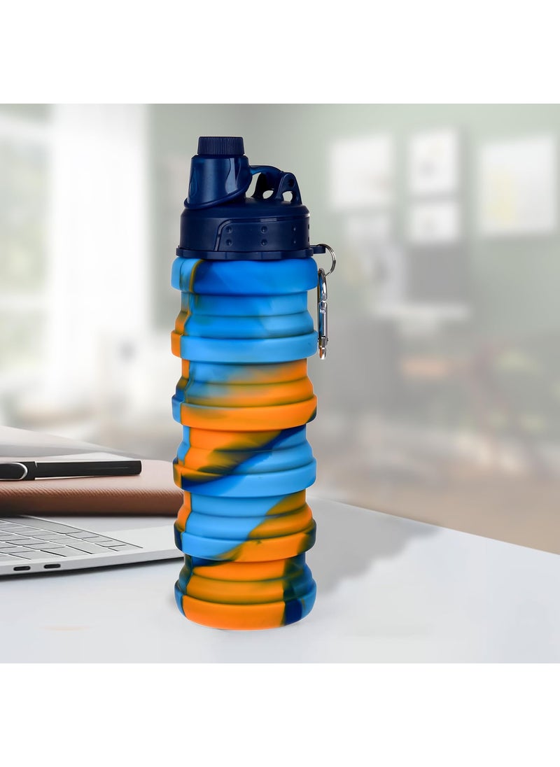 Kuber Industries Water Bottle | Silicone School Water Bottle | Expandable Water Bottle | Folding Water Bottle | Gym Water Bottle | Sports Water Bottle | 500 ML | Blue