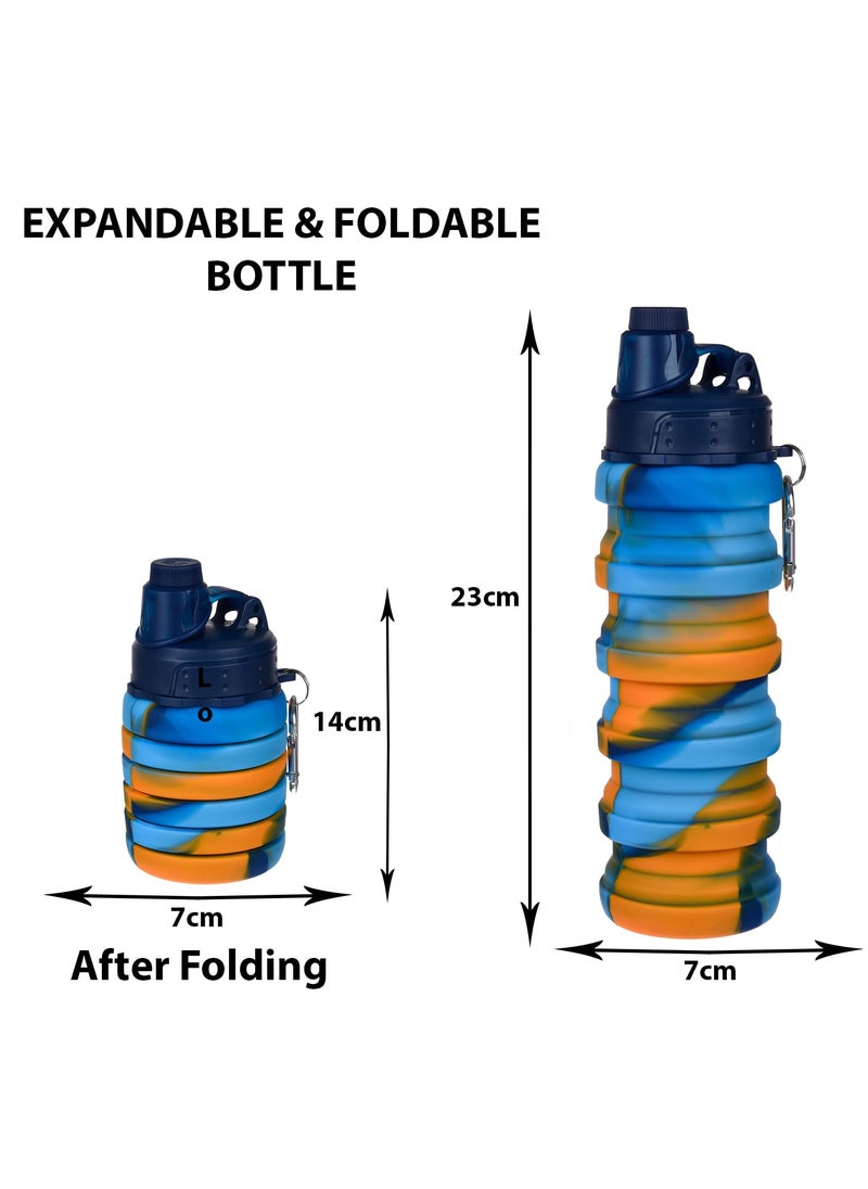 Kuber Industries Water Bottle | Silicone School Water Bottle | Expandable Water Bottle | Folding Water Bottle | Gym Water Bottle | Sports Water Bottle | 500 ML | Blue