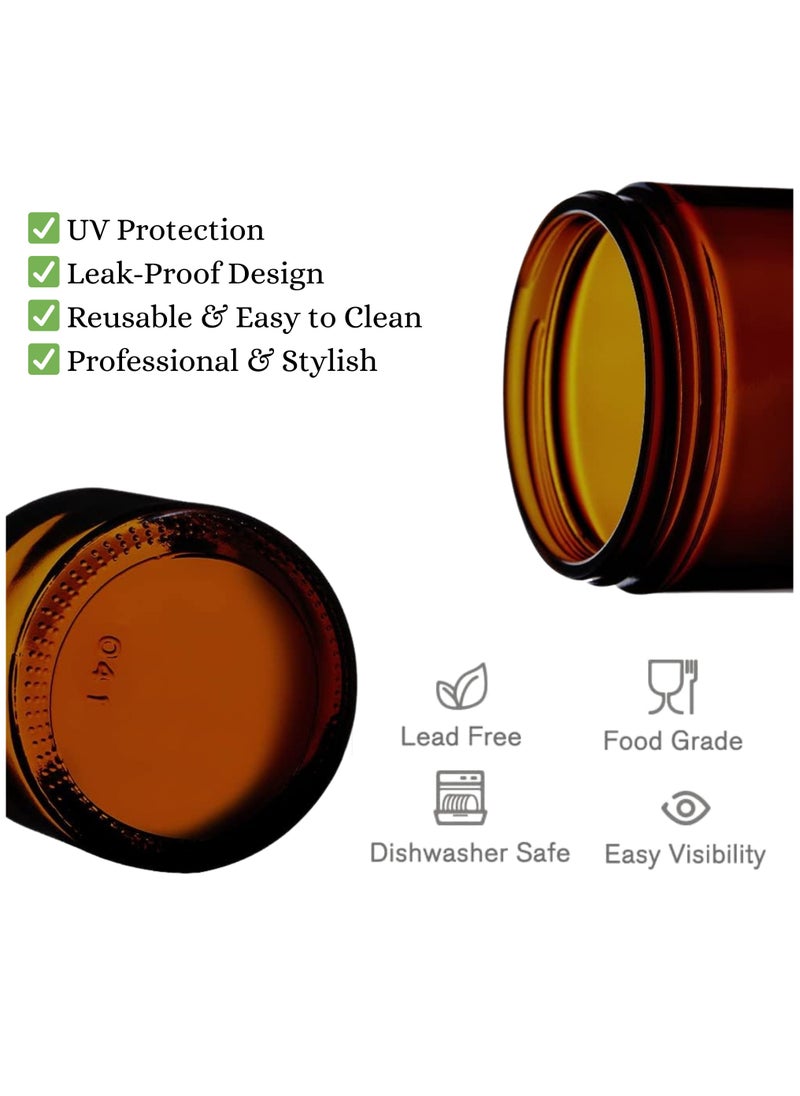 12-Pack 100ml Amber Glass Jars with Leak-Proof Black Lids & Labels – UV Protective Refillable Containers for Creams, Lotions, Essential Oils, Ointments, Skincare, Candles & DIY Beauty Storage