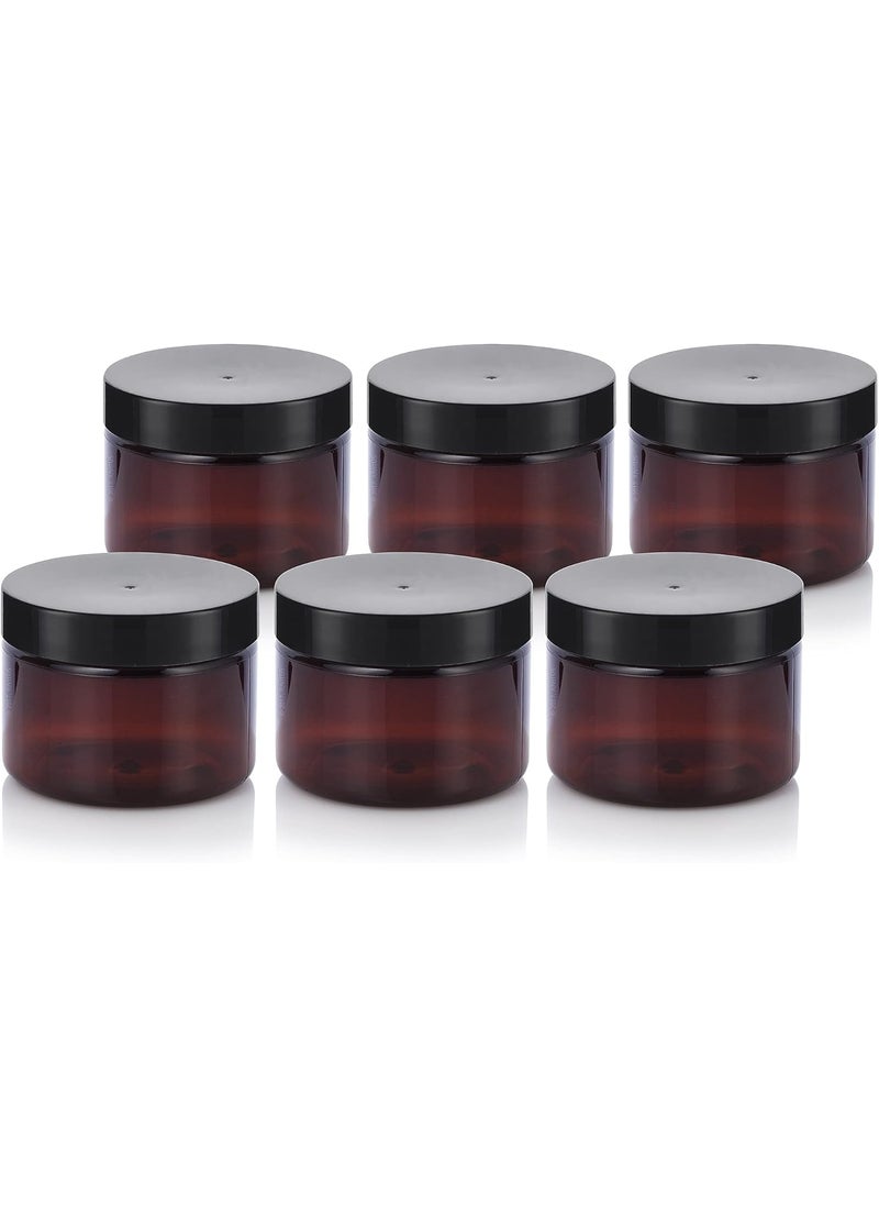 3 oz Amber PET Plastic Refillable Jar with Black Smooth Lid (6 pack)