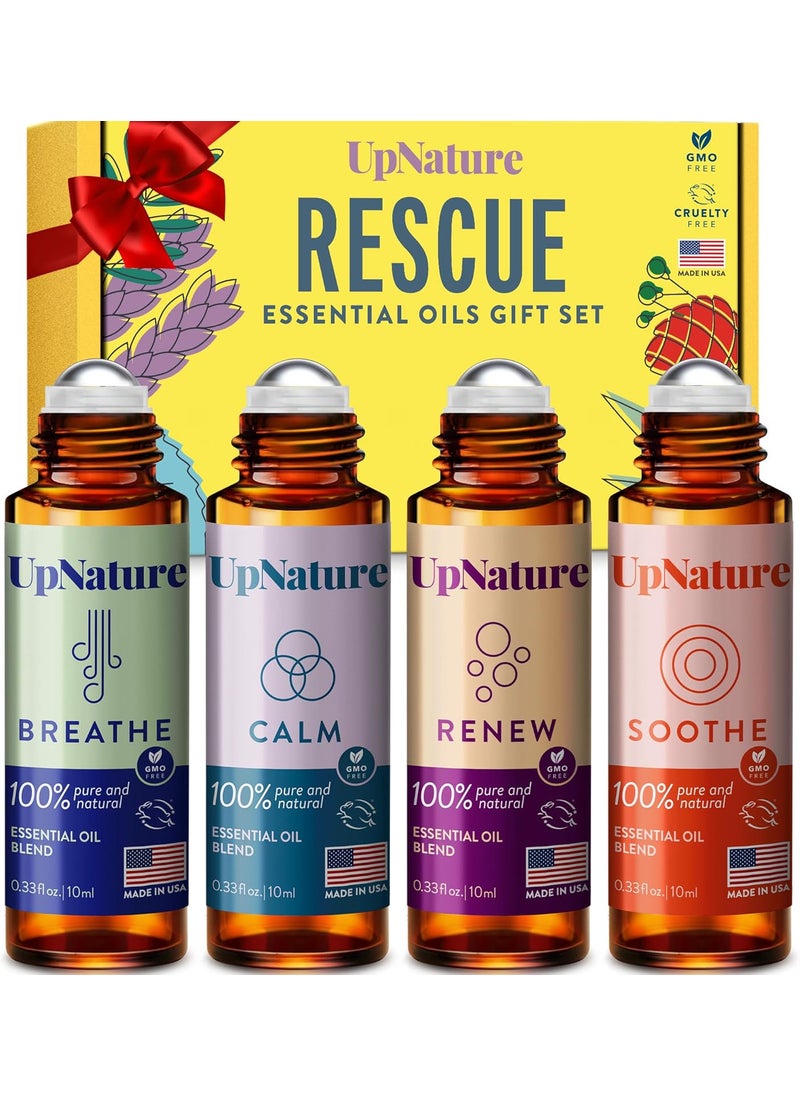 UpNature Essential Oils Roll On Set (Pack of 4) Stress Relief Gift Aromatherapy Oil - Self Care Gifts for Women