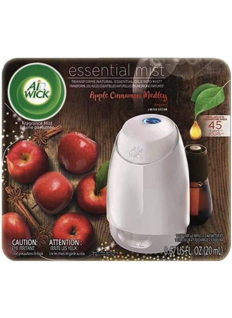 Air Wick Essential Mist, Essential Oils Diffuser, (Diffuser + 1 Refill), Apple Cinnamon Medley, Fall scent, Fall spray, Air Freshener, Packaging May Vary