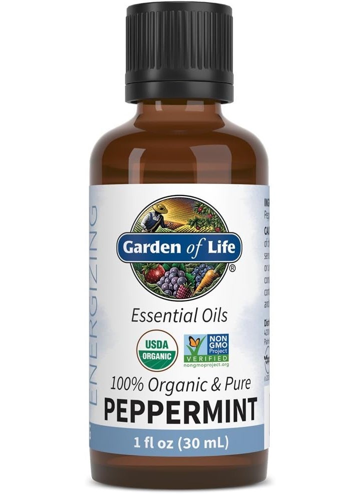 Garden of Life Essential Oil, Peppermint 1 fl oz (30 mL), USDA Organic & Pure, Undiluted & Non-GMO - for Diffuser, Aromatherapy, Meditation - Energizing, Invigorating, Refreshing, Uplifting