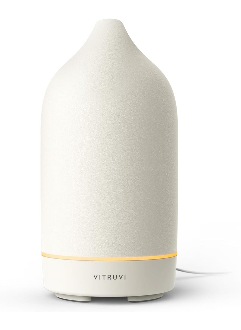 Vitruvi Stone Diffuser, Ceramic Ultrasonic Essential Oil Diffuser for Aromatherapy | Ceramic Diffuser, Diffusers for Home, Oil Diffuser, Housewarming Gift | White, 90ml Capacity