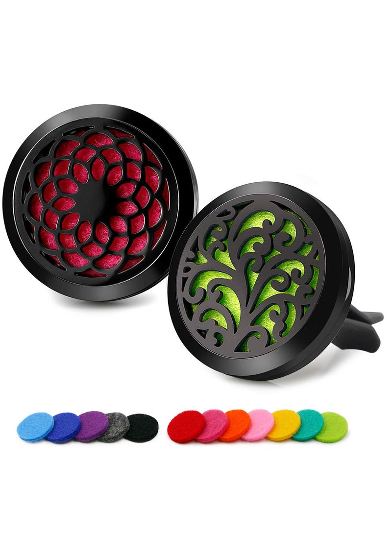 2PCS 30mm Car Aromatherapy Essential Oil Diffuser Stainless Steel Black Locket with Vent Clip 12 Felt Pads