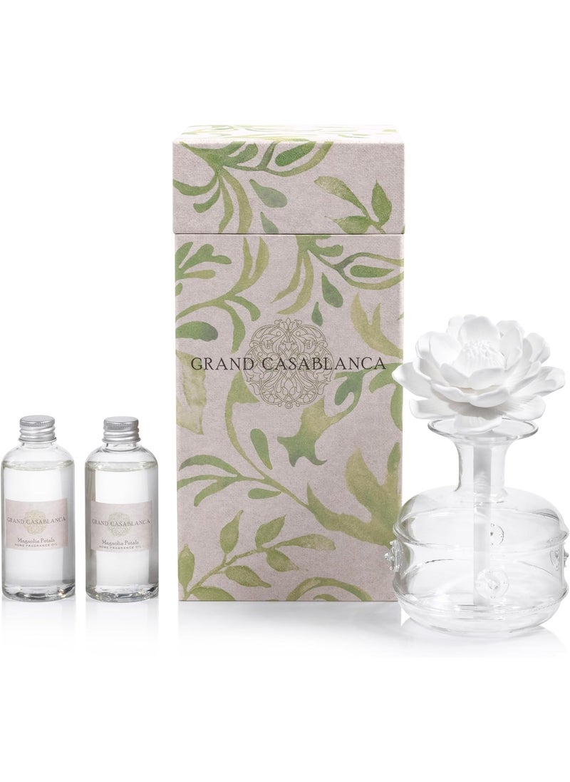 Zodax Grand Casablanca Porcelain Oil Diffuser - 6.76 oz -Magnolia Petals
