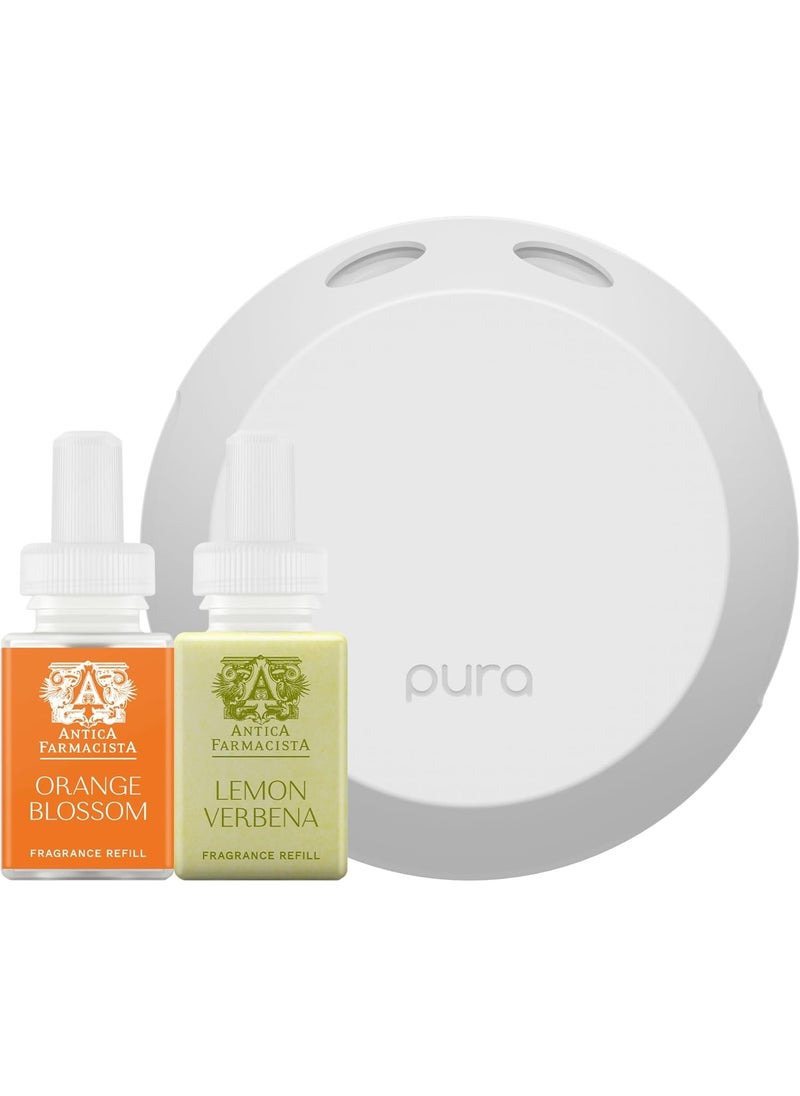 Pura Smart Home Fragrance Device Starter Set - Pura 4 - Scent Diffuser for Home - Includes Fragrance Aroma Diffuser - Square Box, Orange Blossom and Lemon Verbena Scent Refills