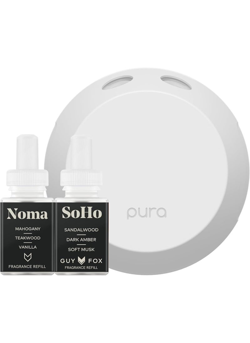 Pura Smart Home Fragrance Device Starter Set - Pura 4 - Scent Diffuser for Home - Includes Fragrance Aroma Diffuser - Square Box, SoHo and Noma Scent Refills