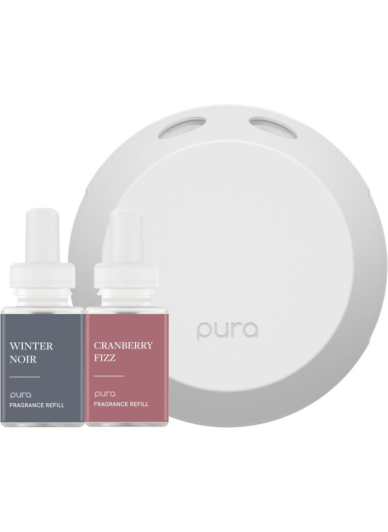 Pura - Smart Home Fragrance Device Starter Set - Pura 4 - Scent Diffuser for Home - Includes Fragrance Aroma Diffuser - Square Box, Winter Noir and Cranberry Fizz Scent Refills