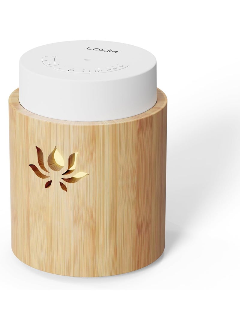 LOXIM Padma Aromatherapy Diffuser, Real Bamboo Aroma Scent Machine, Optional LED Light, Waterless, Noiseless, Cordless, Battery Operated (LX-14)