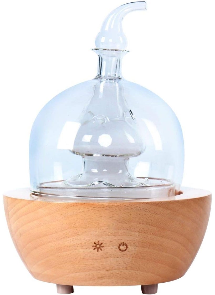 Aroma Essential Oil Diffuser Made from Wood and Hand Blown Glass for Aromatherapy Nerbulizer Pure Essential Oils with Touch Button Timer and 7 Color LED Lights