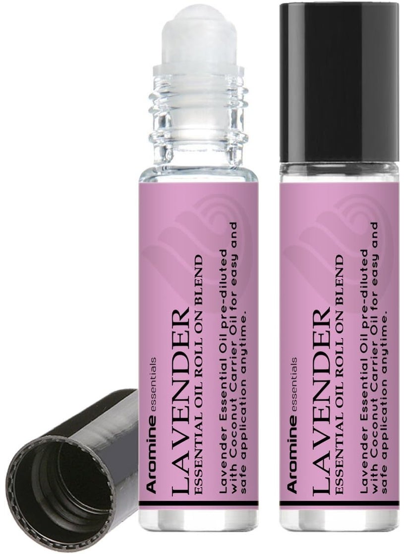 Lavender Essential Oil Roll On, Pre-Diluted 10ml (Pack of 2). Premium Quality, Therapeutic Grade Topical Ready Aromatherapy Oil