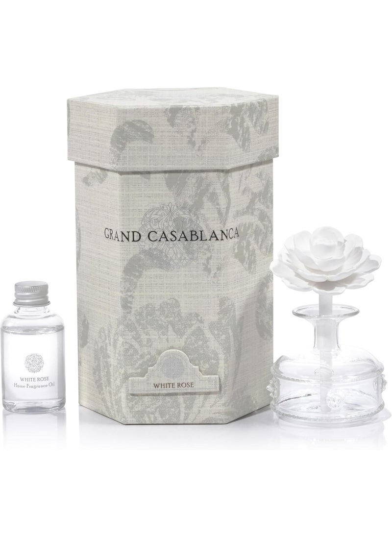 Zodax Grand Casablanca Porcelain Oil Diffuser- 1.69 oz - White Rose