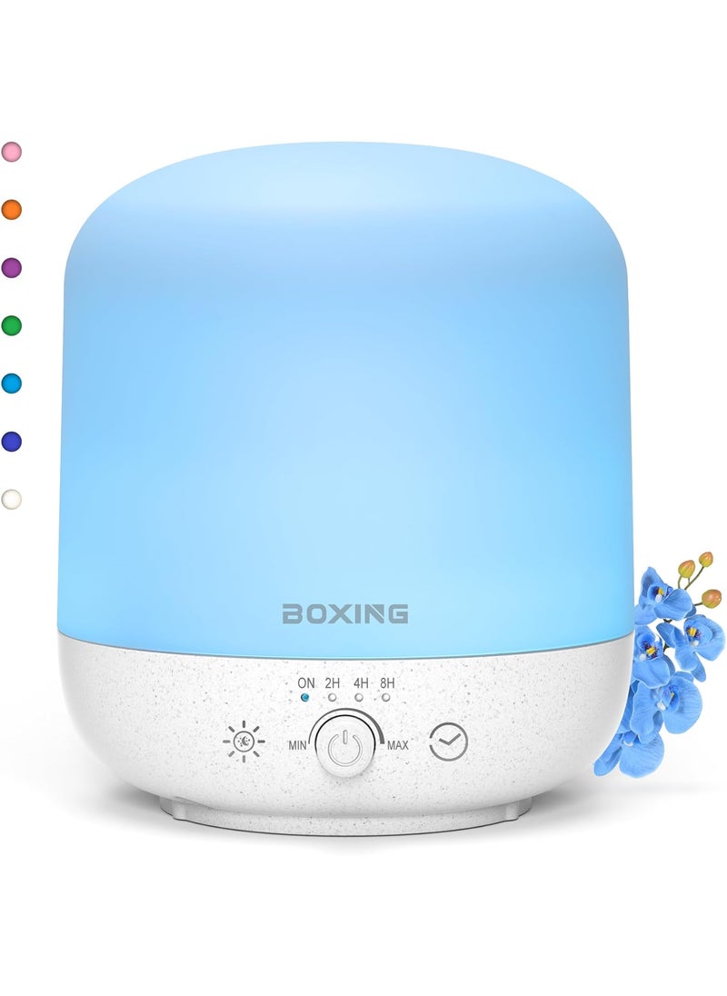 BOXING 300ML Essential Oil Diffuser, Diffusers for Home & Large Room, Aromatherapy Diffuser with 7 Colors Night Light Perfect for Bedroom Baby, Stepless Knob Control, Timer, Quiet, Auto Shut Off,White