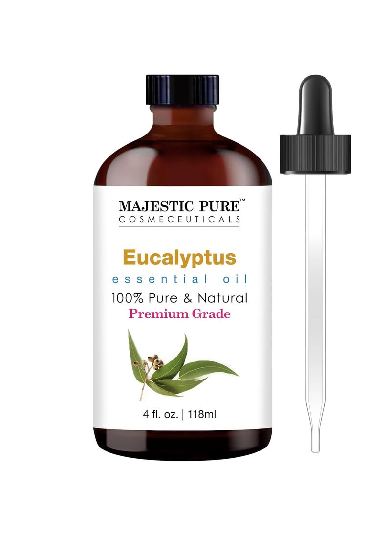 MAJESTIC PURE Eucalyptus Essential Oil | 100% Pure and Natural Eucalyptus Oil | Premium Grade Essential Oils for Hair Care, Home Diffusers, Skin, Aromatherapy, Massage and Humidifiers | 4 Fl Oz