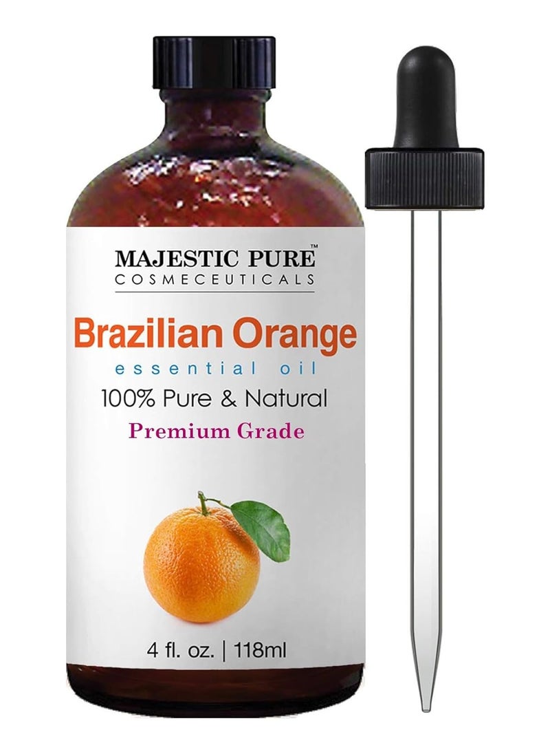 MAJESTIC PURE Brazilian Orange Essential Oil | 100% Pure and Natural | Premium Grade Essential Oils for Hair Care, Home Diffusers, Skin, Aromatherapy, Massage and Humidifiers | 4 Fl Oz