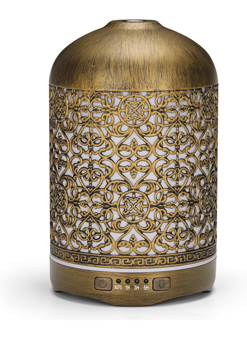 250ML Essential Oil Aromatherapy Diffuser for Home Bedroom Office Metal Hollow Decorative Room Ultrasonic Air Scent Mist Aroma Diffuser -Gold