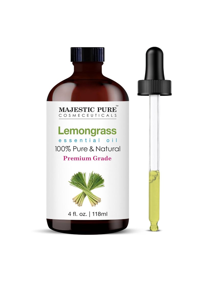 MAJESTIC PURE Lemongrass Essential Oil | 100% Pure and Natural Lemongrass Oil | Premium Grade Essential Oils for Hair Care, Home Diffusers, Skin, Aromatherapy, Massage and Humidifiers | 4 Fl Oz