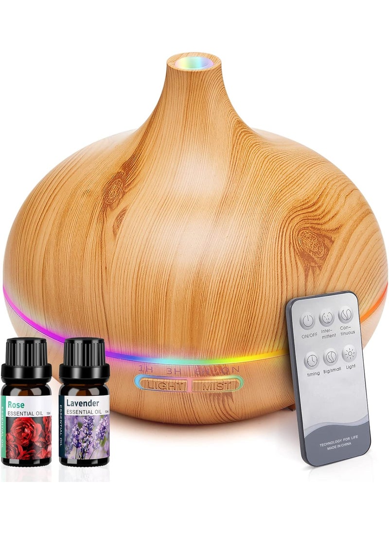 550ML Wood Grain Aromatherapy Diffuser Large Room with Remote, Ultrasonic Essential Oil Diffusers Humidifier with Ambient Light, Aroma Diffuser for Office Home Waterless Auto Off