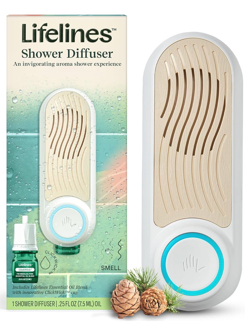 Lifelines Shower Diffuser - Wall-Mounted Essential Oil Diffuser for Showers - Aromatherapy Diffuser for Home Spa Experience, Auto Shut-Off Feature - ClickWick Essential Oil Blend Included