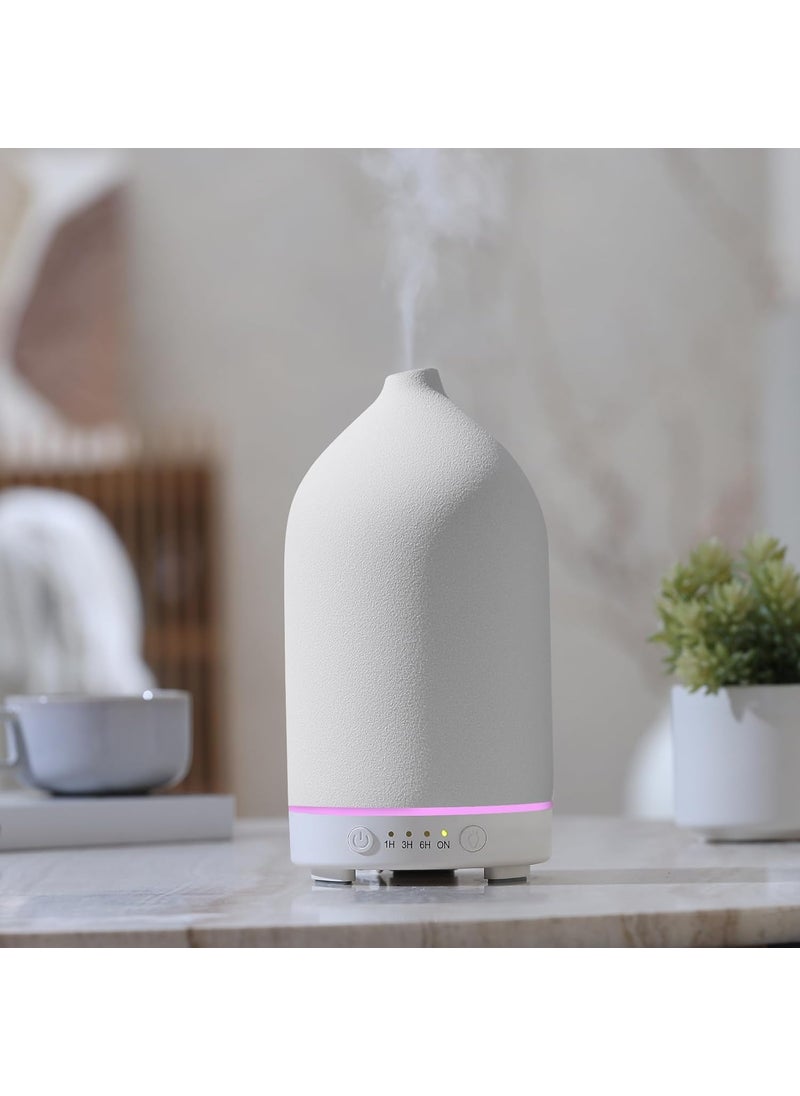 200ML Ceramic Diffuser,Aromatherapy Diffuser,Essential Oil Diffuser with 7 Color Lights Auto Shut Off for Home Office Room,White (1/3/6/ON hrs Working time)