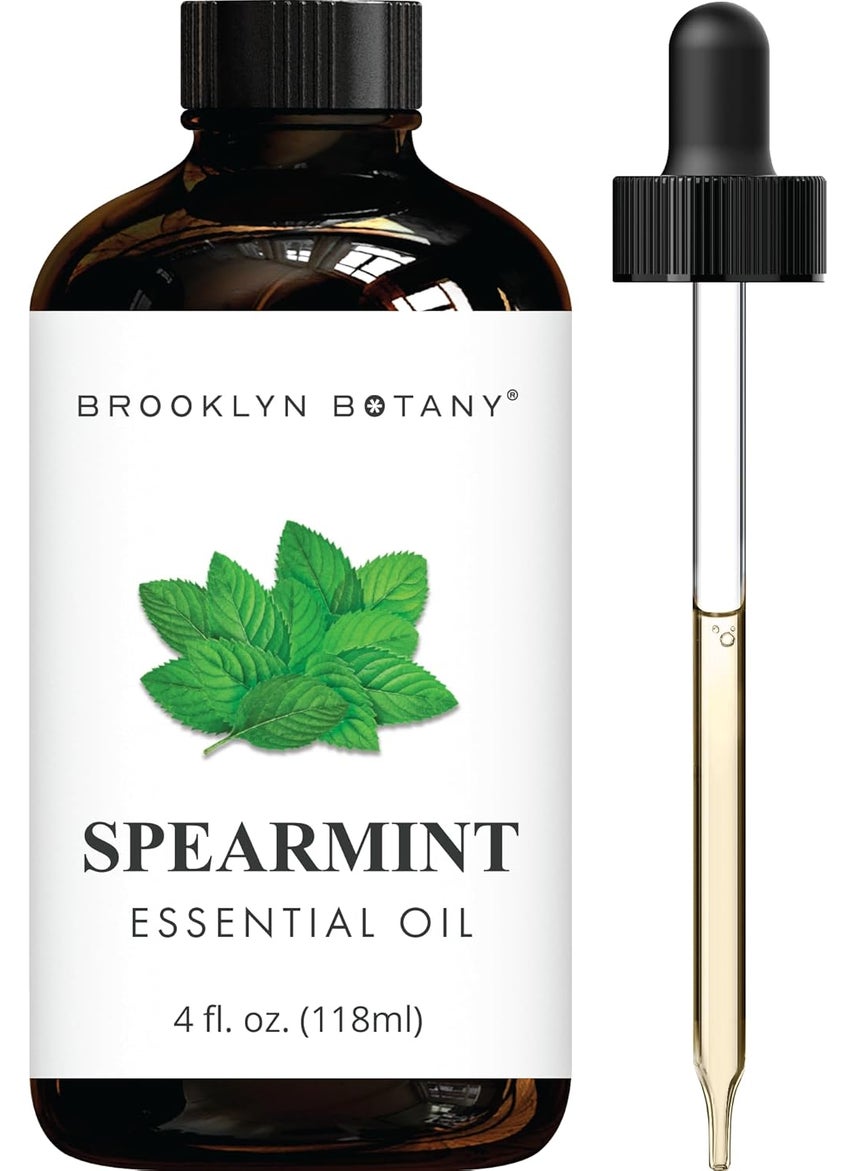 Brooklyn Botany Spearmint Essential Oil - Huge 4 Fl Oz - 100% Pure and Natural - Premium Grade with Dropper - for Aromatherapy and Diffuser
