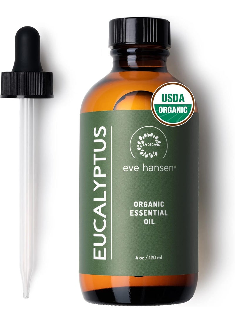 Eve Hansen USDA Certified Organic Eucalyptus Essential Oil 4oz | Topical and Aromatherapy Essential Oil | Organic Eucalyptus Oil for Sauna Essential Oil
