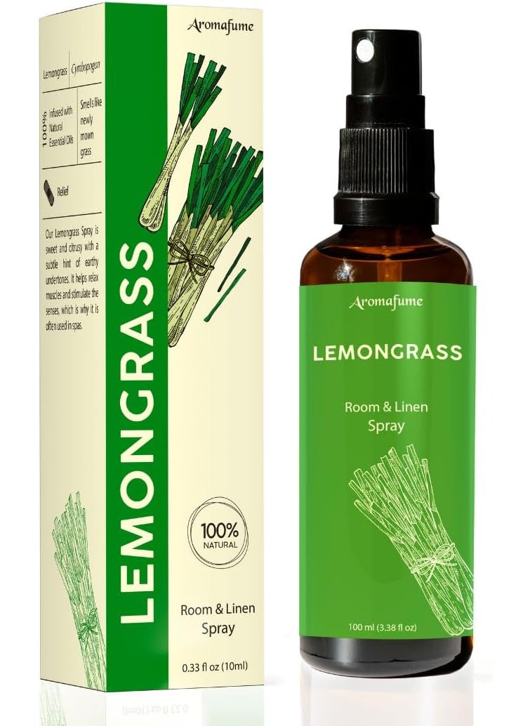 Lemongrass Room Linen & Pillow Spray by Aromafume | 100ml/3.38 fl oz | with Pure Lemongrass Essential Oil | Aromatherapy Spray for Relaxation, Sleep & Stress Relief | Mist for Bedding, Fabrics
