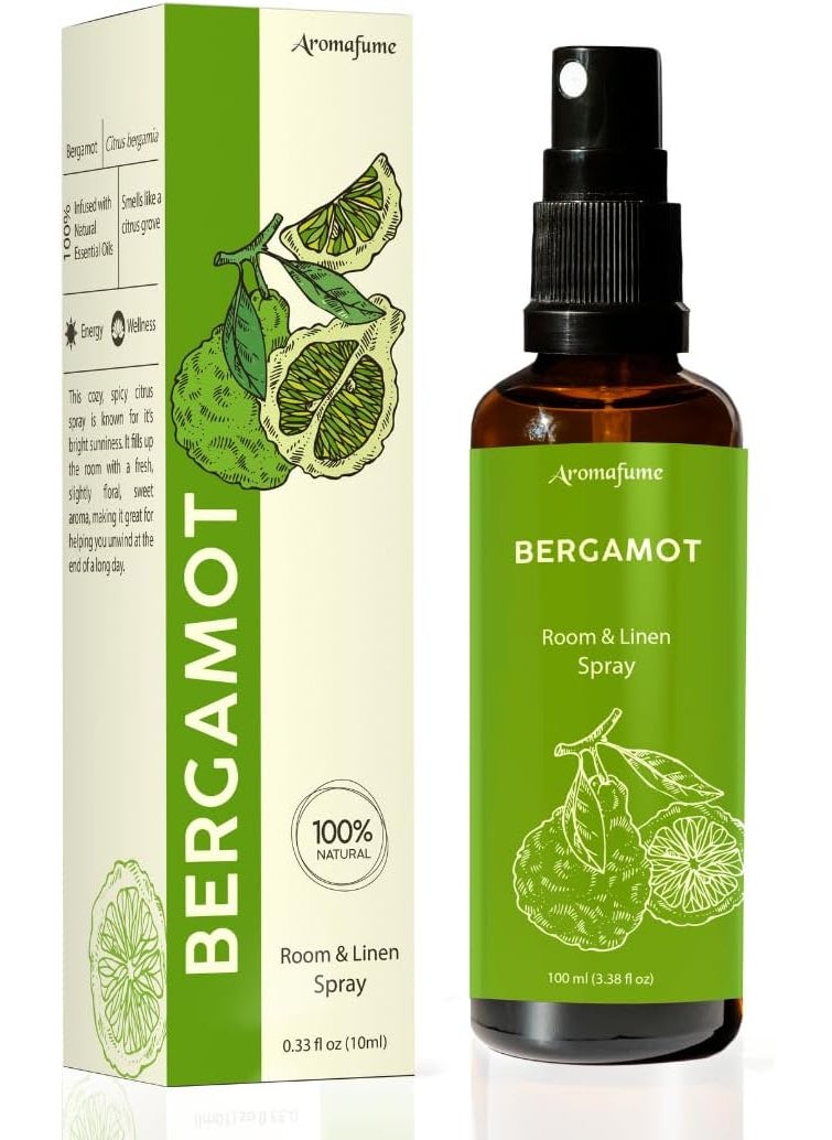 Bergamot Room, Linen & Pillow Spray by Aromafume | 100ml/3.38 fl oz | with Pure Bergamot Essential Oil | Aromatherapy Spray for Relaxation, Sleep & Stress Relief | Mist for Bedding, Fabric