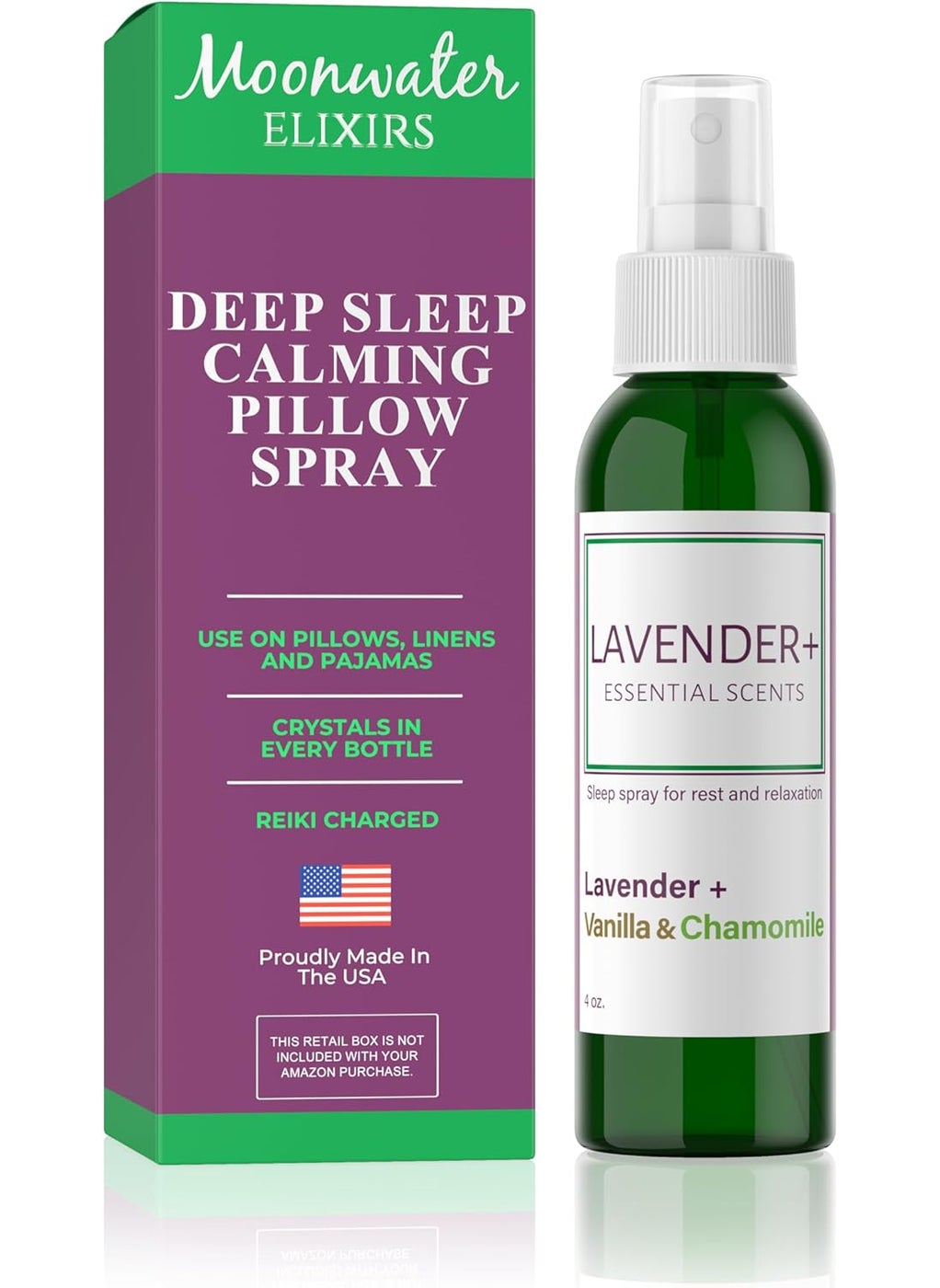 Lavender Sleep Spray for Pillows, Linens & Pajamas. Natural Calming Lavender, Vanilla & Chamomile Aromatherapy Mist + Amethyst & Reiki Energy. Deep Sleep & Bedtime Relaxation for Adults & Kids 1x 4oz