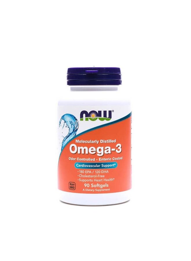 Now Molecularly Distilled Omega-3 Odor Controlled-Enteric Coated Cardiovascular Support 90 Softgels