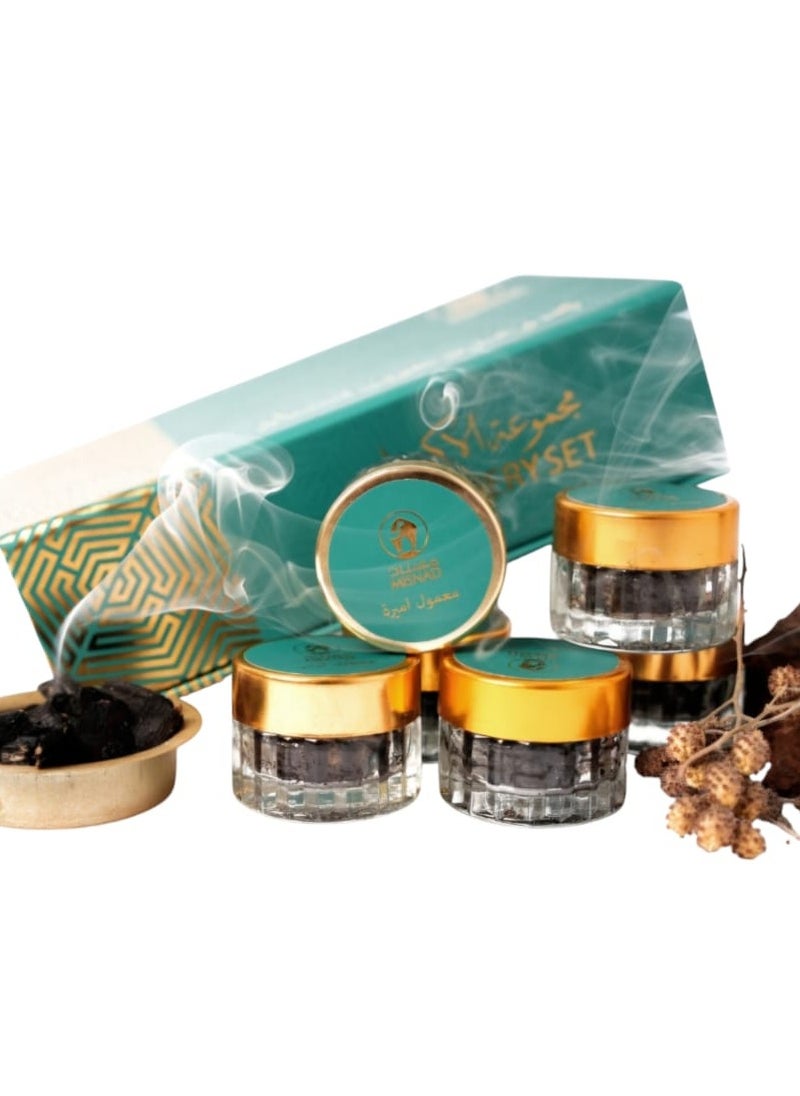 MISNAD Bakhoor Combo Set – Dukhoon & Oud Muattar | Traditional Middle Eastern Incense | 6 Distinct Scents | Long-Lasting Aroma | Oriental Fragrance Set for Home, Prayer & Gifting
