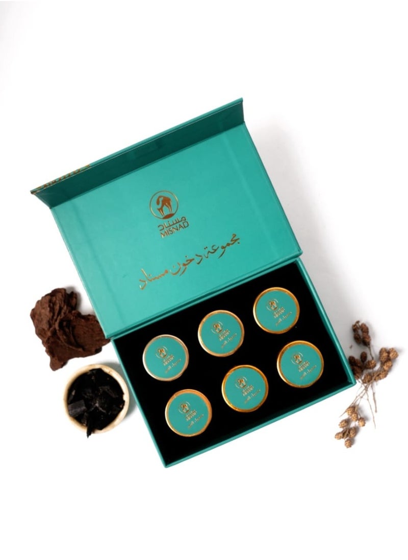 MISNAD Bakhoor Combo Set – Dukhoon & Oud Muattar | Traditional Middle Eastern Incense | 6 Distinct Scents | Long-Lasting Aroma | Oriental Fragrance Set for Home, Prayer & Gifting
