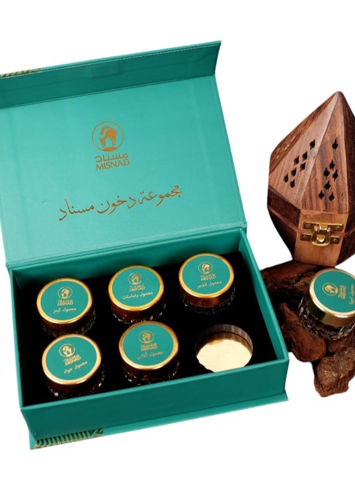 MISNAD Bakhoor Combo Set – Dukhoon & Oud Muattar | Traditional Middle Eastern Incense | 6 Distinct Scents | Long-Lasting Aroma | Oriental Fragrance Set for Home, Prayer & Gifting