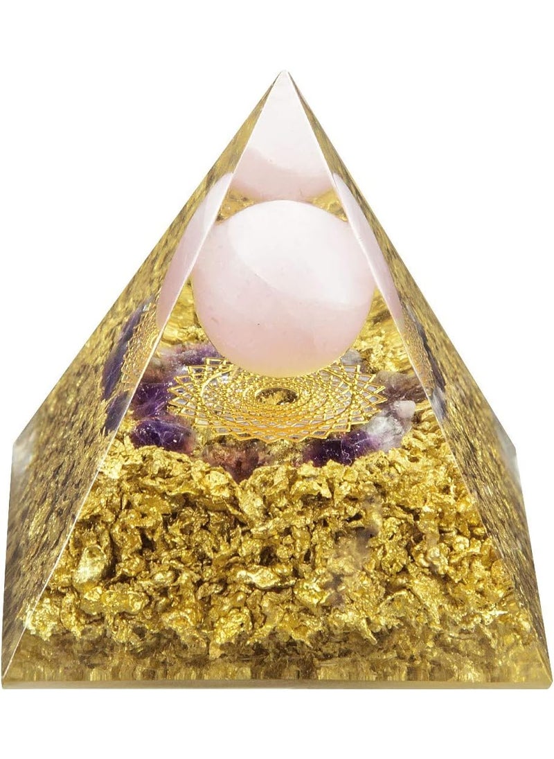 Rockcloud The Crown Chakra Orgone Pyramid Rose Quartz Crystal Ball Reiki Balancing Energy Generator Mediation Yoga Home Office Decor
