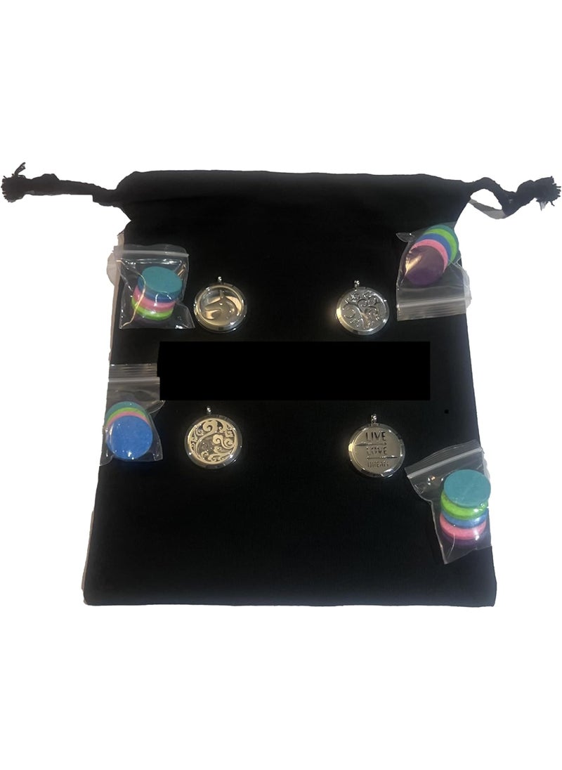 Essential Oil Necklace Set - Women's Aromatherapy Diffuser Necklaces, Stainless Steel, 4 Diffusers, Valentines Day Gift