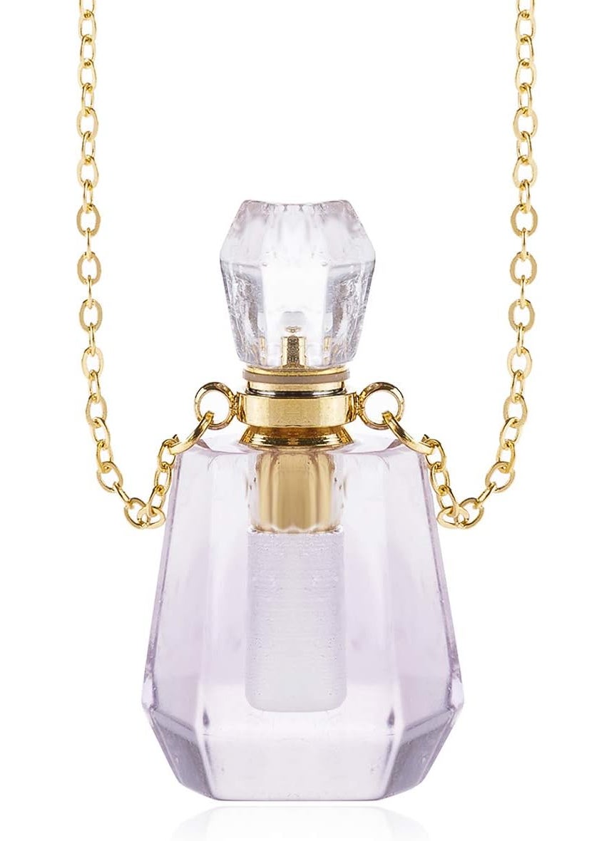RIAH FASHION Gemstone Crystal Perfume Bottle Diffuser Necklace - Aromatherapy Essential Oil Travel Locket Pendant Charm Fragrance Carrier Flask Chain
