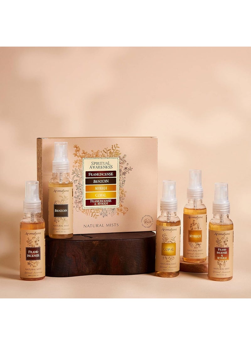 Spiritual Awareness - Resin Natural Mist Gift Set by Aromafume | 5 x 50ml/0.17oz | Frankincense, Benzoin, Copal, Frankincense+Myrrh | Made with Pure extracts | Non-Alcoholic, Non-Toxic & Vegan