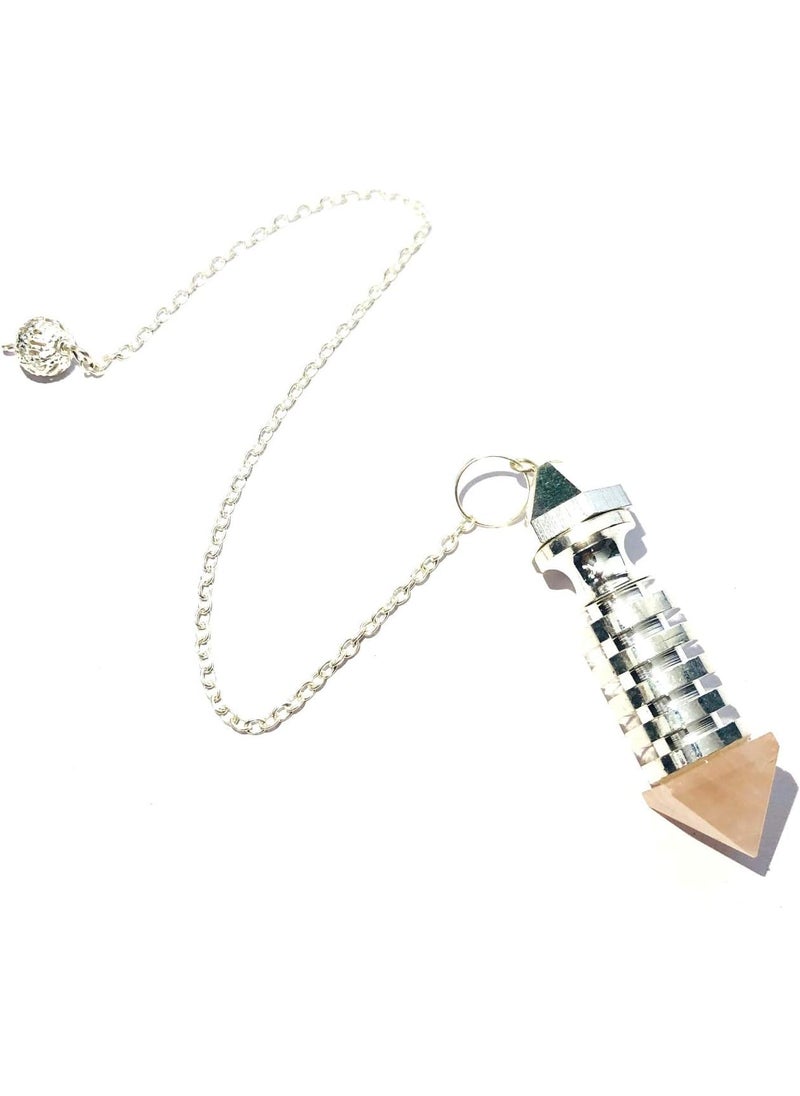 crystalmiracle Rose Quartz Gemstone Silver Metal Dowser Pendulum Metaphysical Divination Gemstone Pendulum Energy Balancing Pointed Cone Pendulum Reiki Feng Shui, Meditation, Gift for Men Women