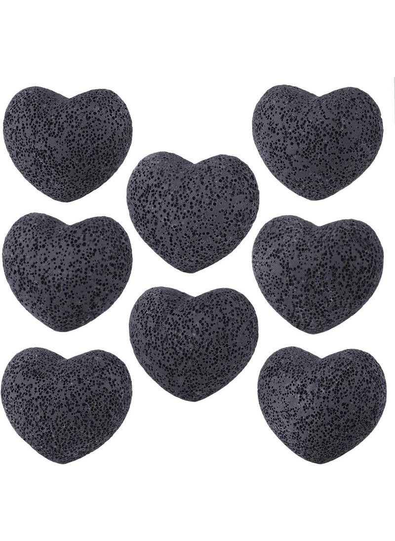 SUNYIK Lava Rock Gemstone Puffy Heart, Natural Pocket Stone Figurine Decoration Aromatherapy Essential Oil Diffuser Set, 1.7 inch, Black, Pack of 5