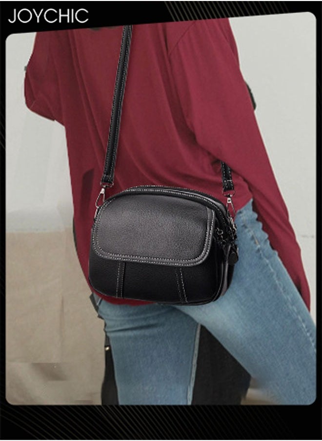 Women Leather Waterproof and Wear-resistant Shoulder Bag Ladies Small Lightweight Crossbody Bag with Adjustable Straps