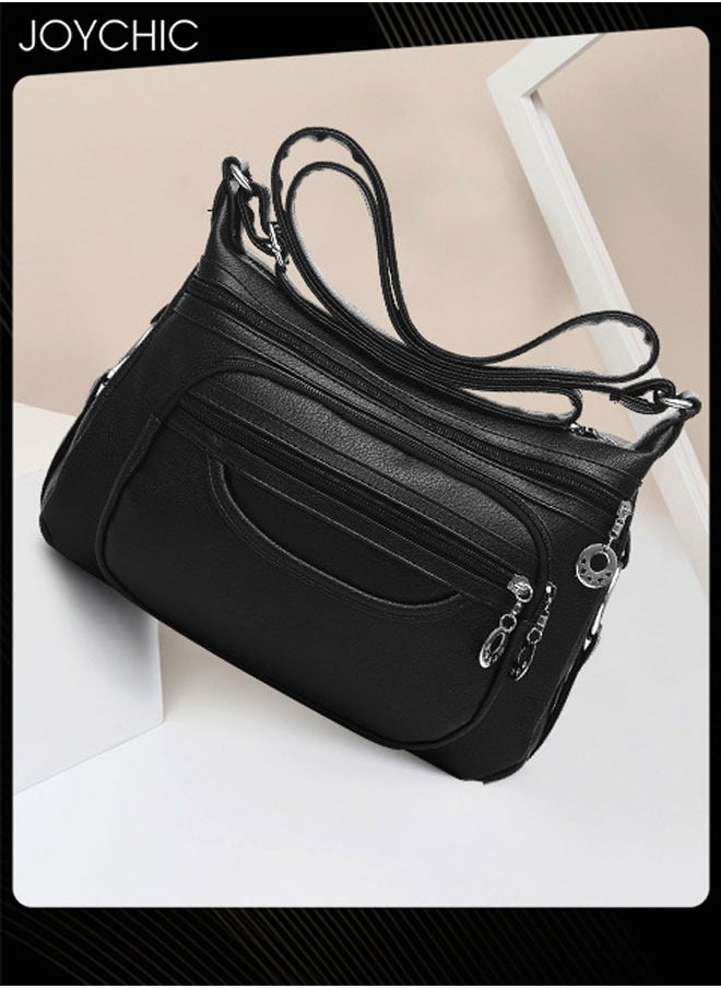 Women Leather Waterproof and Wear Resistant Crossbody Bag  Ladies Multi Pockets Lightweight Messenger Bag with Adjustable Straps