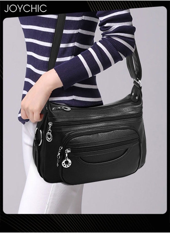 Women Leather Waterproof and Wear Resistant Crossbody Bag  Ladies Multi Pockets Lightweight Messenger Bag with Adjustable Straps