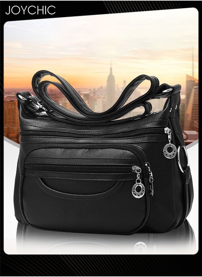 Women Leather Waterproof and Wear Resistant Crossbody Bag  Ladies Multi Pockets Lightweight Messenger Bag with Adjustable Straps