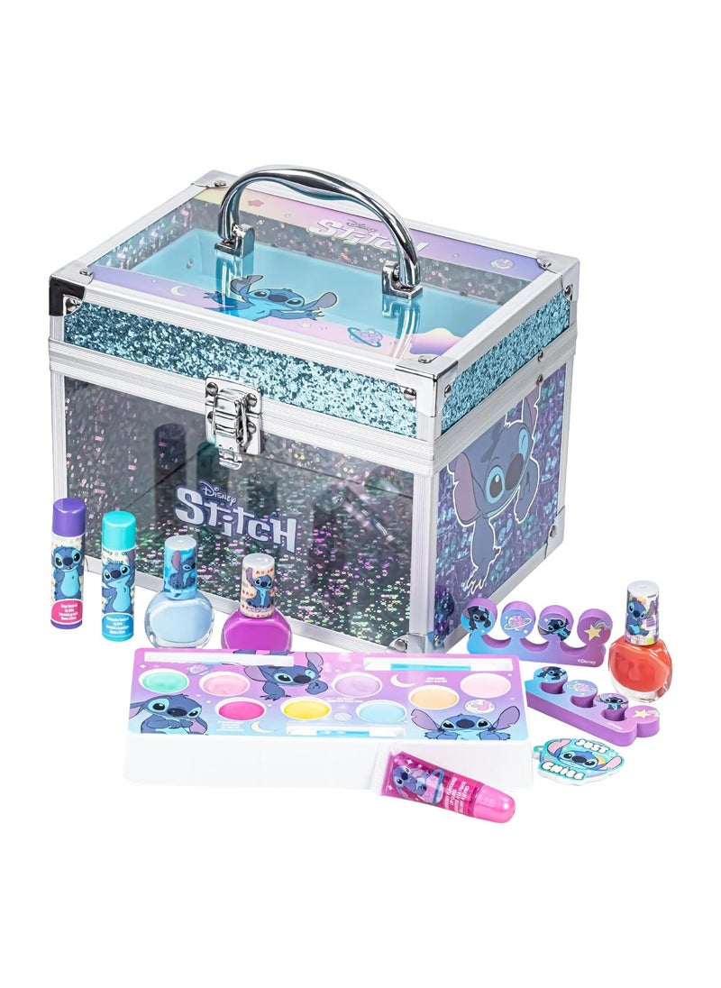 Stitch Train Case Beauty Set, Kids Makeup Kit for Girls, Real Washable Makeup Set, Play Makeup, Party Favor, Birthday, Ages 3 4 5 6 7 8 9 10 11 12 by Townley Girl
