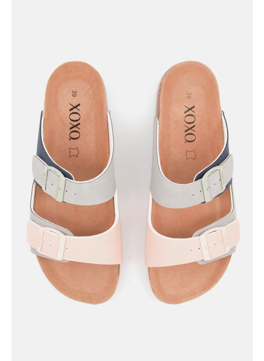 Women Slip On Sandal, Navy/Pink Combo