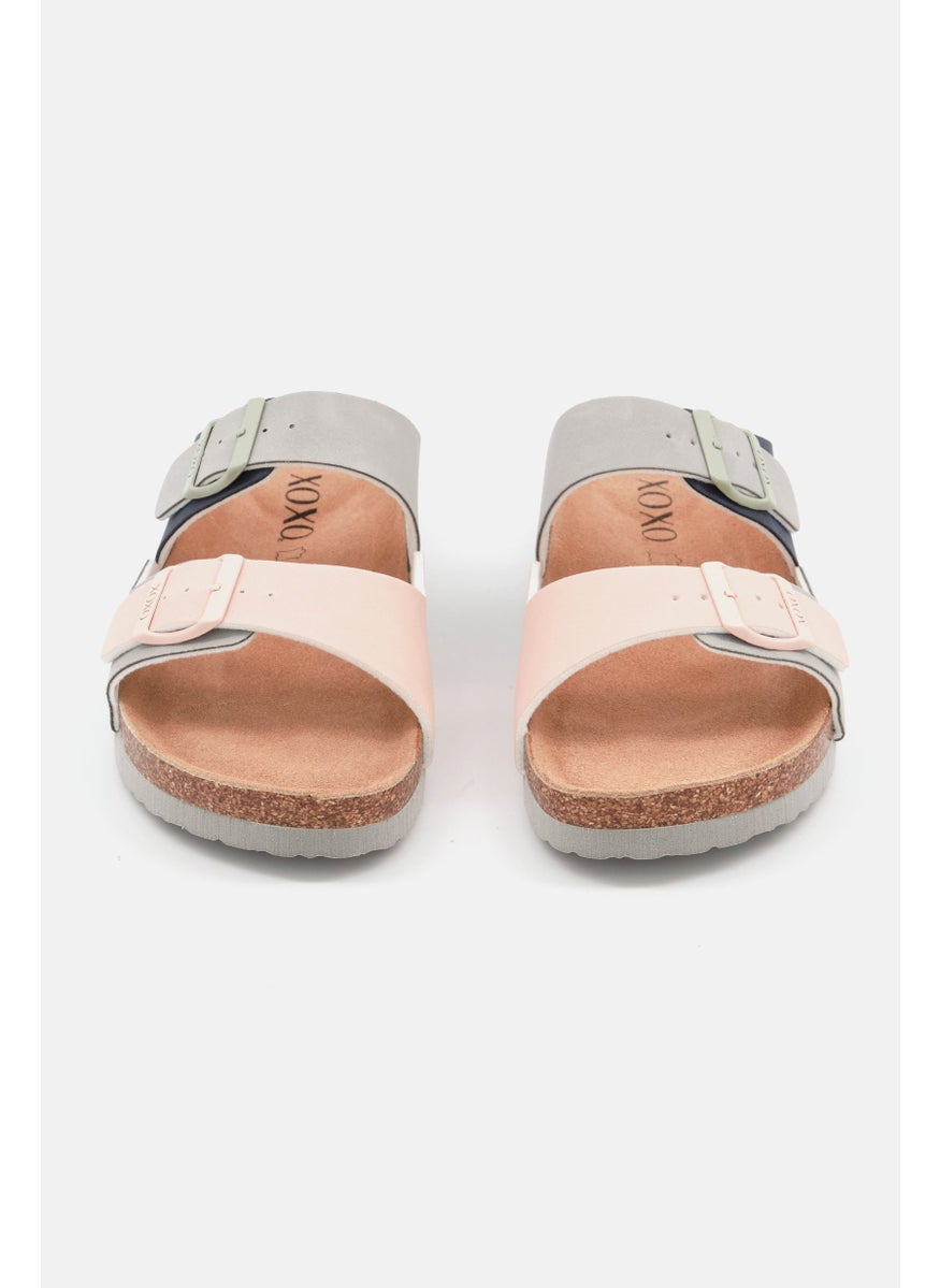 Women Slip On Sandal, Navy/Pink Combo
